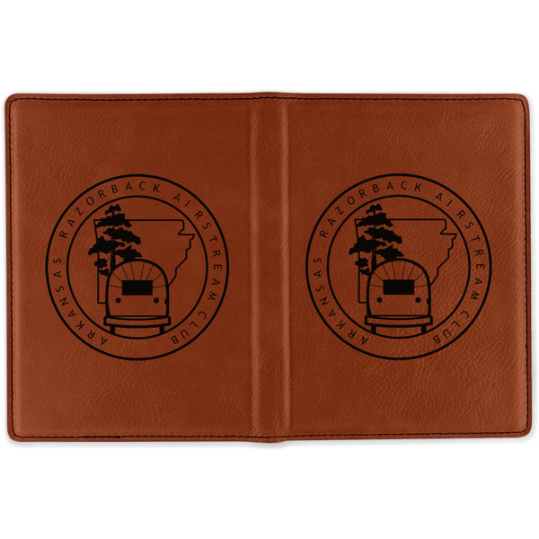 Arkansas Razorback Airstream Club Logo Cognac Leather Passport Holder Outside Double Sided - Apvl