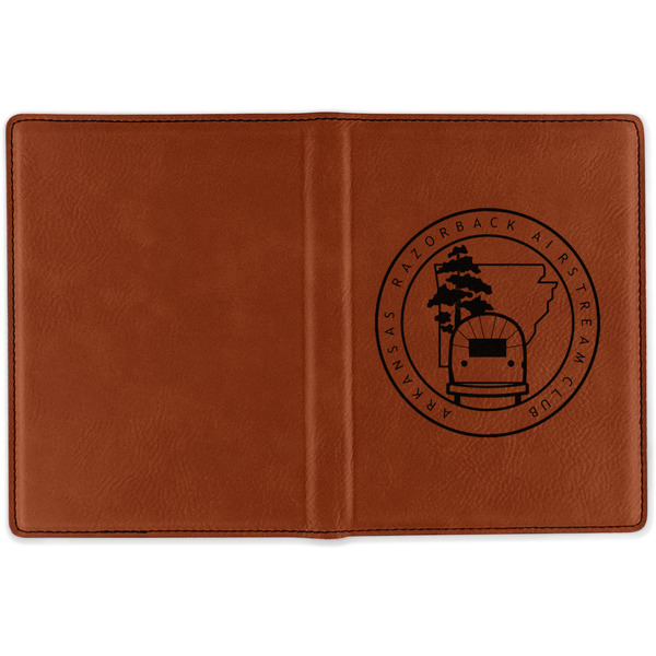 Arkansas Razorback Airstream Club Logo Cognac Leather Passport Holder Outside Single Sided - Apvl
