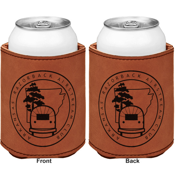 Arkansas Razorback Airstream Club Logo Cognac Leatherette Can Sleeve - Double Sided Front and Back