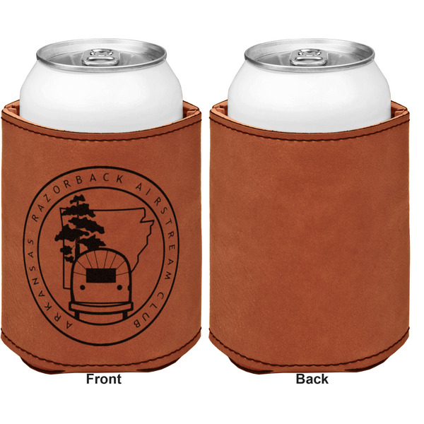 Arkansas Razorback Airstream Club Logo Cognac Leatherette Can Sleeve - Single Sided Front and Back