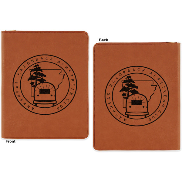 Arkansas Razorback Airstream Club Logo Cognac Leatherette Zipper Portfolios with Notepad - Double Sided - Apvl