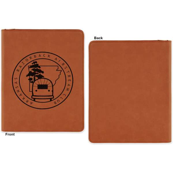 Arkansas Razorback Airstream Club Logo Cognac Leatherette Zipper Portfolios with Notepad - Single Sided - Apvl