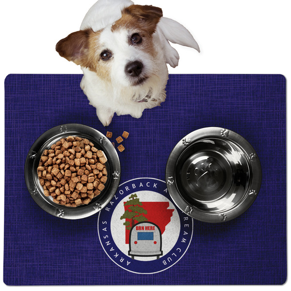 Arkansas Razorback Airstream Club Logo Dog Food Mat - Medium LIFESTYLE