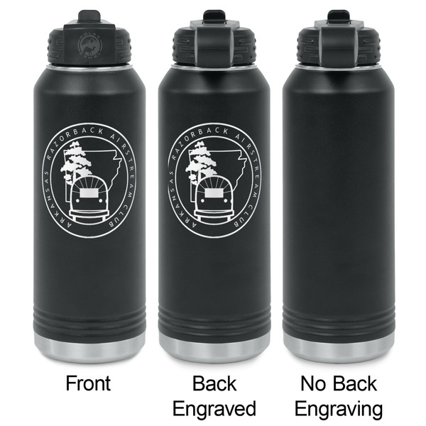 Arkansas Razorback Airstream Club Logo Laser Engraved Water Bottles - 2 Styles - Front & Back View