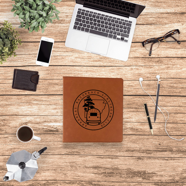 Arkansas Razorback Airstream Club Logo Leather Binder - 1" - Rawhide - Lifestyle View