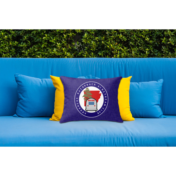 Arkansas Razorback Airstream Club Logo Outdoor Throw Pillow  - LIFESTYLE (Rectangular - 20x14)
