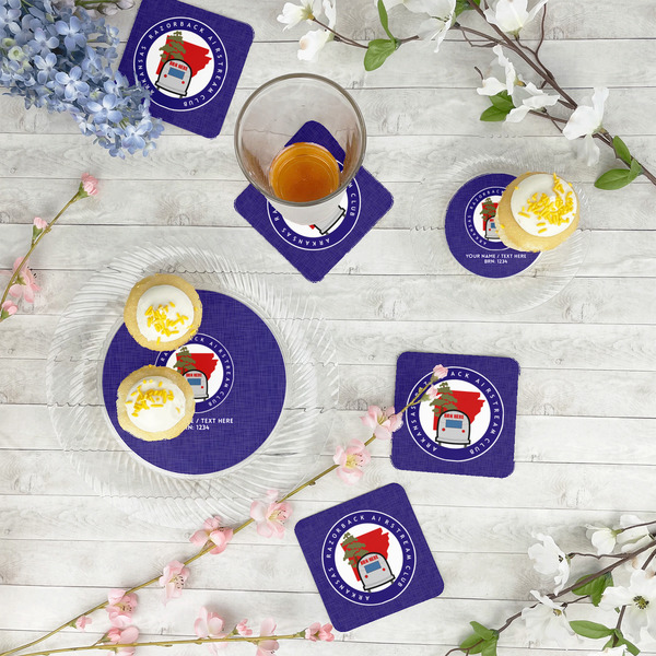 Arkansas Razorback Airstream Club Logo Paper Coasters - In Context