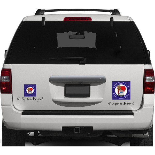Arkansas Razorback Airstream Club Logo Personalized Square Car Magnets on Ford Explorer