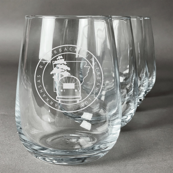 Custom Arkansas Razorback Airstream Club Logo Stemless Wine Glasses - Laser Engraved- Set of 4