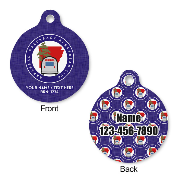 Arkansas Razorback Airstream Club Logo Round Pet ID Tag - Large - Front & Back View