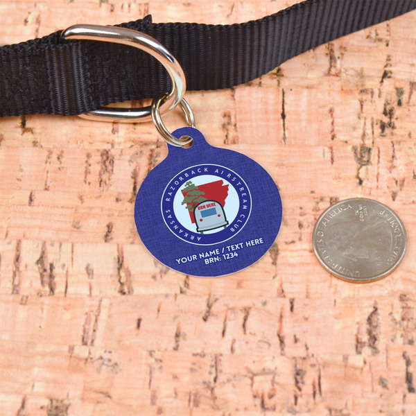 Arkansas Razorback Airstream Club Logo Round Pet ID Tag - Large - In Context
