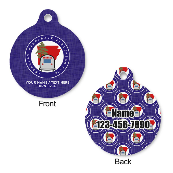 Arkansas Razorback Airstream Club Logo Round Pet ID Tag - Small - Front & Back View