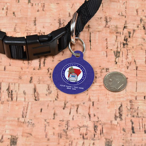 Arkansas Razorback Airstream Club Logo Round Pet ID Tag - Small - In Context
