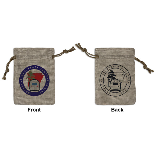 Custom Arkansas Razorback Airstream Club Logo Burlap Gift Bag - Small - Double-Sided