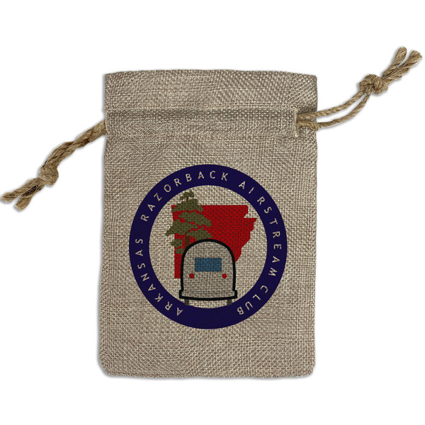 Arkansas Razorback Airstream Club Logo Small Burlap Gift Bag - Front
