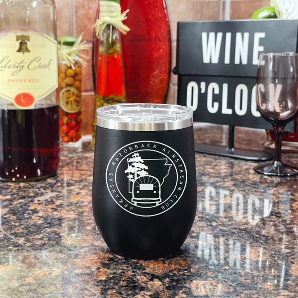 Arkansas Razorback Airstream Club Logo Stainless Wine Tumblers - Black - Double Sided - In Context