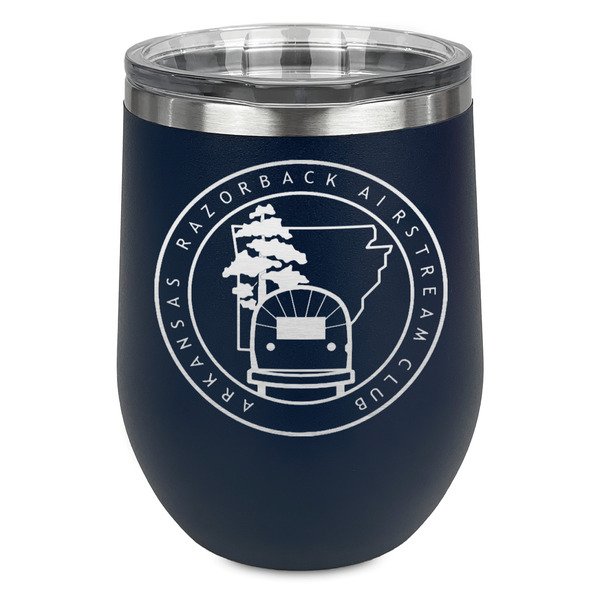 Custom Arkansas Razorback Airstream Club Logo Stemless Stainless Steel Wine Tumbler - Navy - Double-Sided