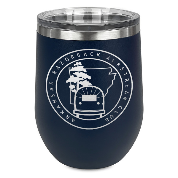 Arkansas Razorback Airstream Club Logo Stainless Wine Tumblers - Navy - Single Sided - Front