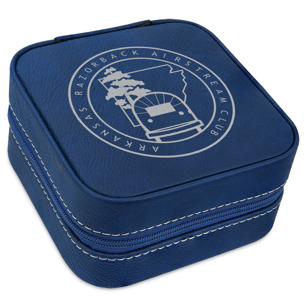 Custom Arkansas Razorback Airstream Club Logo Travel Jewelry Box - Navy Blue Leather