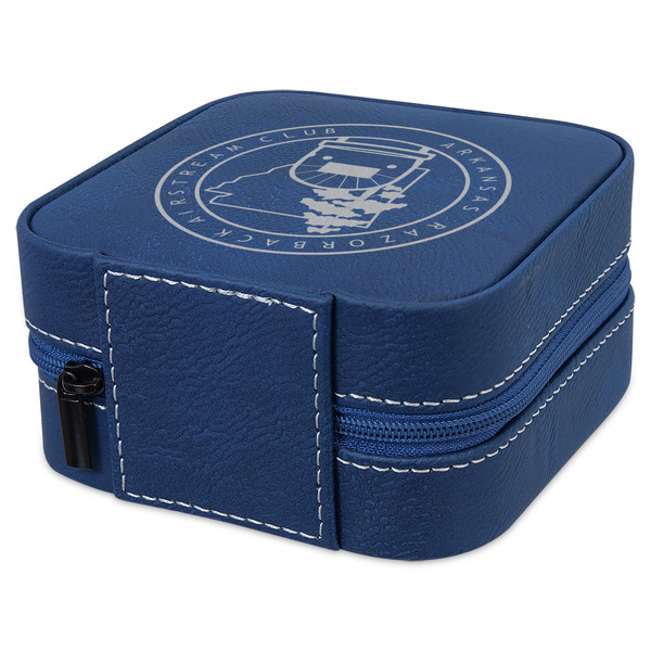 Arkansas Razorback Airstream Club Logo Travel Jewelry Boxes - Leather - Navy Blue - View from Rear