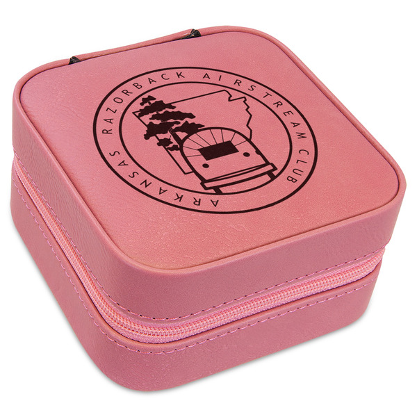 Custom Arkansas Razorback Airstream Club Logo Travel Jewelry Boxes - Pink Leather