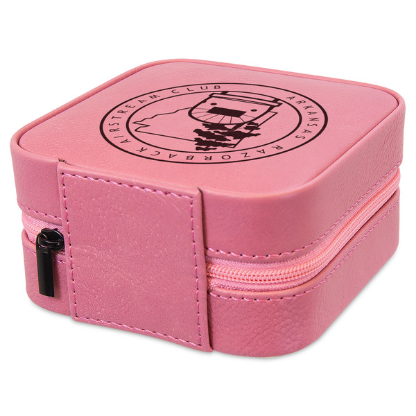 Arkansas Razorback Airstream Club Logo Travel Jewelry Boxes - Leather - Pink - View from Rear