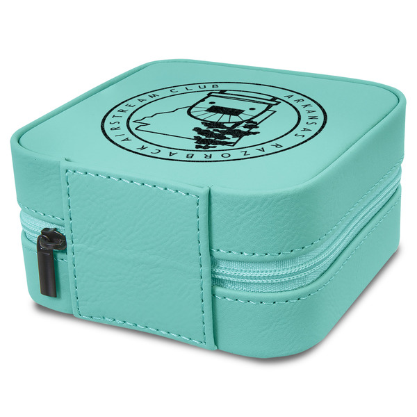 Arkansas Razorback Airstream Club Logo Travel Jewelry Boxes - Leather - Teal - View from Rear