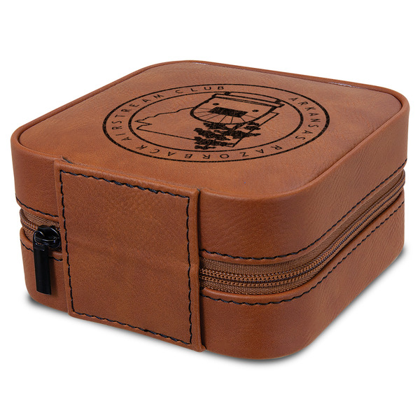 Arkansas Razorback Airstream Club Logo Travel Jewelry Boxes - Leatherette - Rawhide - View from Rear