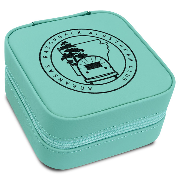 Custom Arkansas Razorback Airstream Club Logo Travel Jewelry Box - Teal Leather