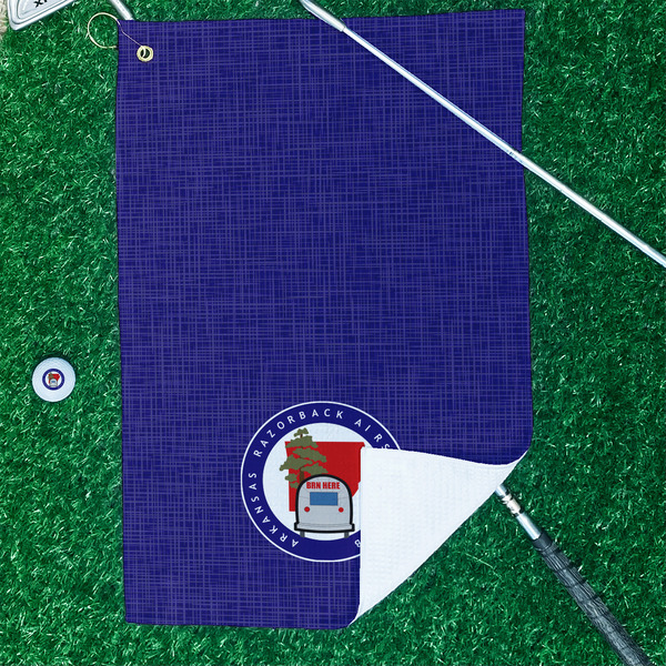 Arkansas Razorback Airstream Club Logo Waffle Weave Golf Towel - In Context