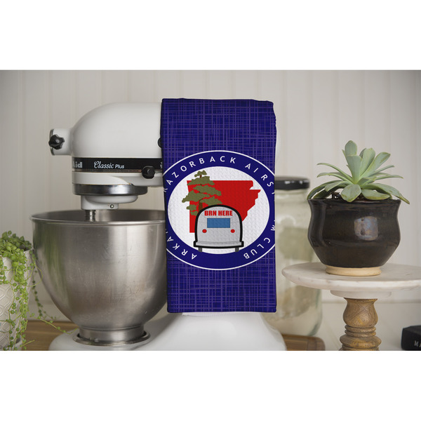 Arkansas Razorback Airstream Club Logo Waffle Weave Towel - Full Color Print - Lifestyle Image