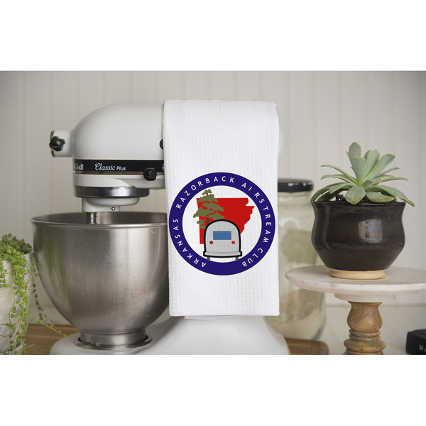 Arkansas Razorback Airstream Club Logo Waffle Weave Towel - Lifestyle - Partial Print