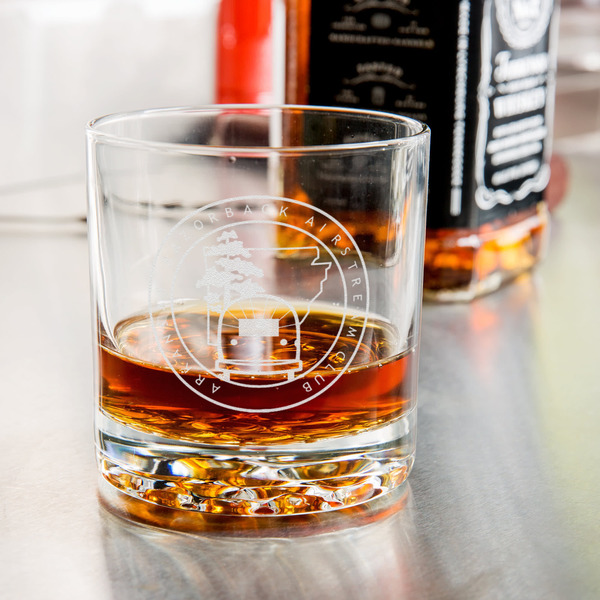 Arkansas Razorback Airstream Club Logo Whiskey Glass - Jack Daniel's Bar - In Use