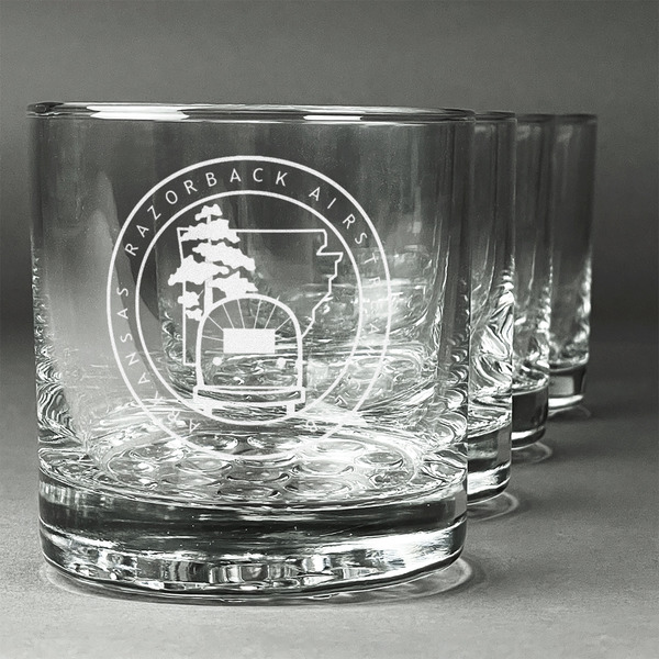 Custom Arkansas Razorback Airstream Club Logo Whiskey Glasses - Engraved - Set of 4