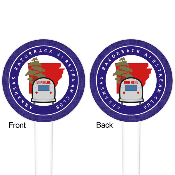 Arkansas Razorback Airstream Club Logo White Plastic 4" Food Pick - Round - Double Sided - Front & Back