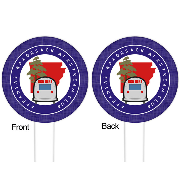 Arkansas Razorback Airstream Club Logo White Plastic 6" Food Pick - Round - Double Sided - Front & Back