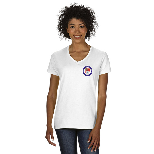 Custom Arkansas Razorback Airstream Club Logo Women's V-Neck T-Shirt - White