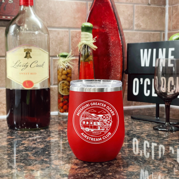 Missouri Greater Ozark Airstream Club Stainless Wine Tumblers - Red - Single Sided - In Context