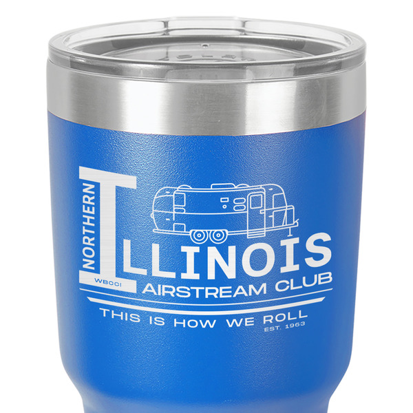 Northern Illinois Airstream Club Logo 30 oz Stainless Steel Ringneck Tumbler - Blue - Close Up