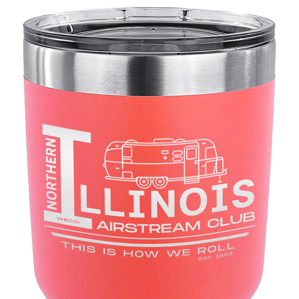 Northern Illinois Airstream Club Logo 30 oz Stainless Steel Ringneck Tumbler - Coral - CLOSE UP