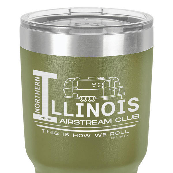 Northern Illinois Airstream Club Logo 30 oz Stainless Steel Ringneck Tumbler - Olive - Close Up