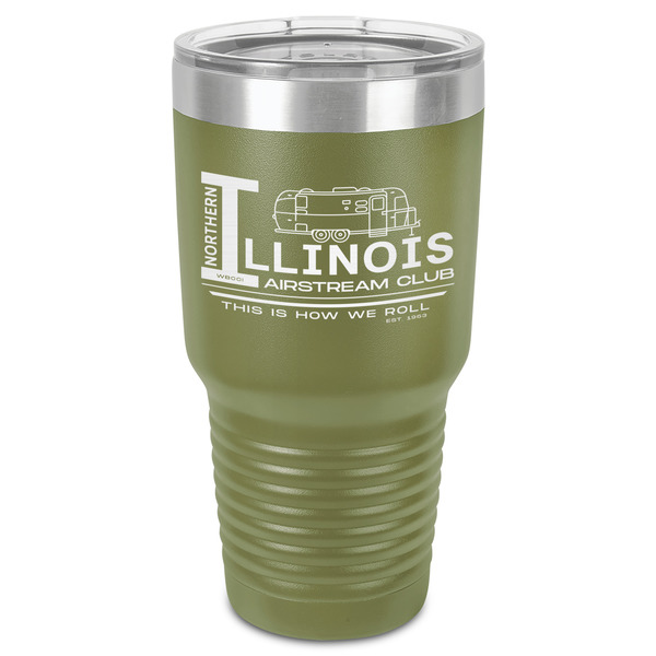 Custom Northern Illinois Airstream Club Logo 30 oz Stainless Steel Tumbler - Olive - Single-Sided