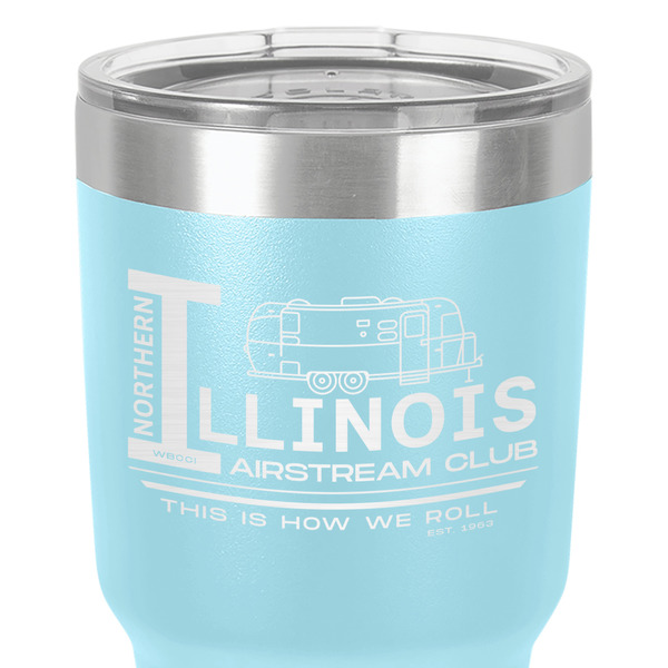 Northern Illinois Airstream Club Logo 30 oz Stainless Steel Ringneck Tumbler - Teal - Close Up