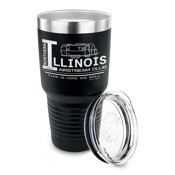 Northern Illinois Airstream Club Logo 30 oz Stainless Steel Ringneck Tumblers - Black - LID OFF