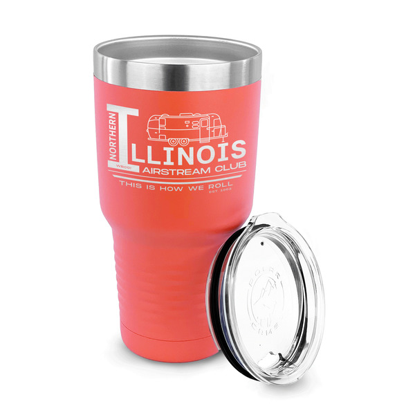 Northern Illinois Airstream Club Logo 30 oz Stainless Steel Ringneck Tumblers - Coral - LID OFF