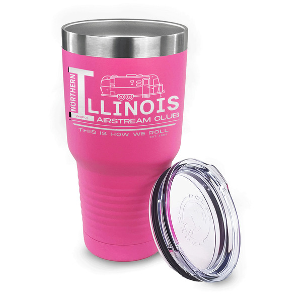 Northern Illinois Airstream Club Logo 30 oz Stainless Steel Ringneck Tumblers - Pink - LID OFF