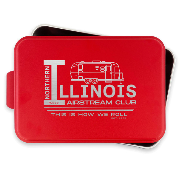 Northern Illinois Airstream Club Logo Aluminum Baking Pan - Red Lid - FRONT w/lif off