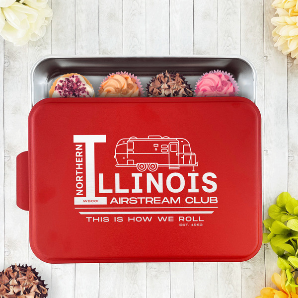 Northern Illinois Airstream Club Logo Aluminum Baking Pan - Red Lid - LIFESTYLE