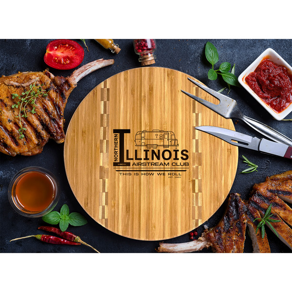 Northern Illinois Airstream Club Logo Bamboo Cutting Board - Lifestyle
