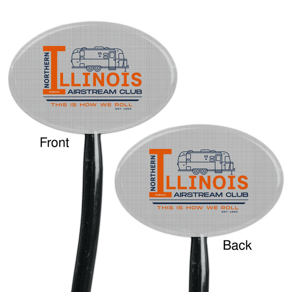 Northern Illinois Airstream Club Logo Black Plastic 7" Stir Stick - Double Sided - Oval - Front & Back